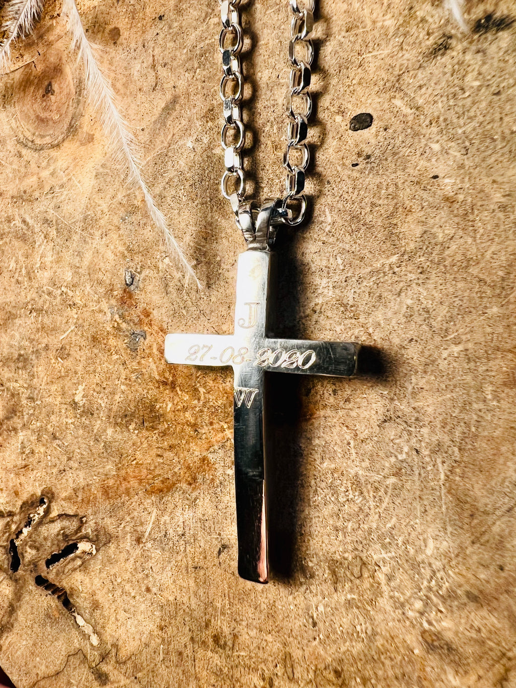 Ashes cross engraved necklace