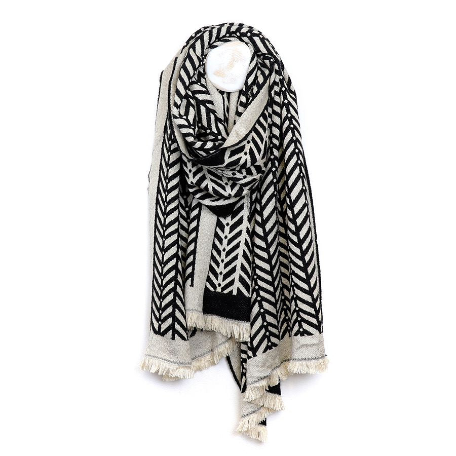 Black and ecru Chevron scarf