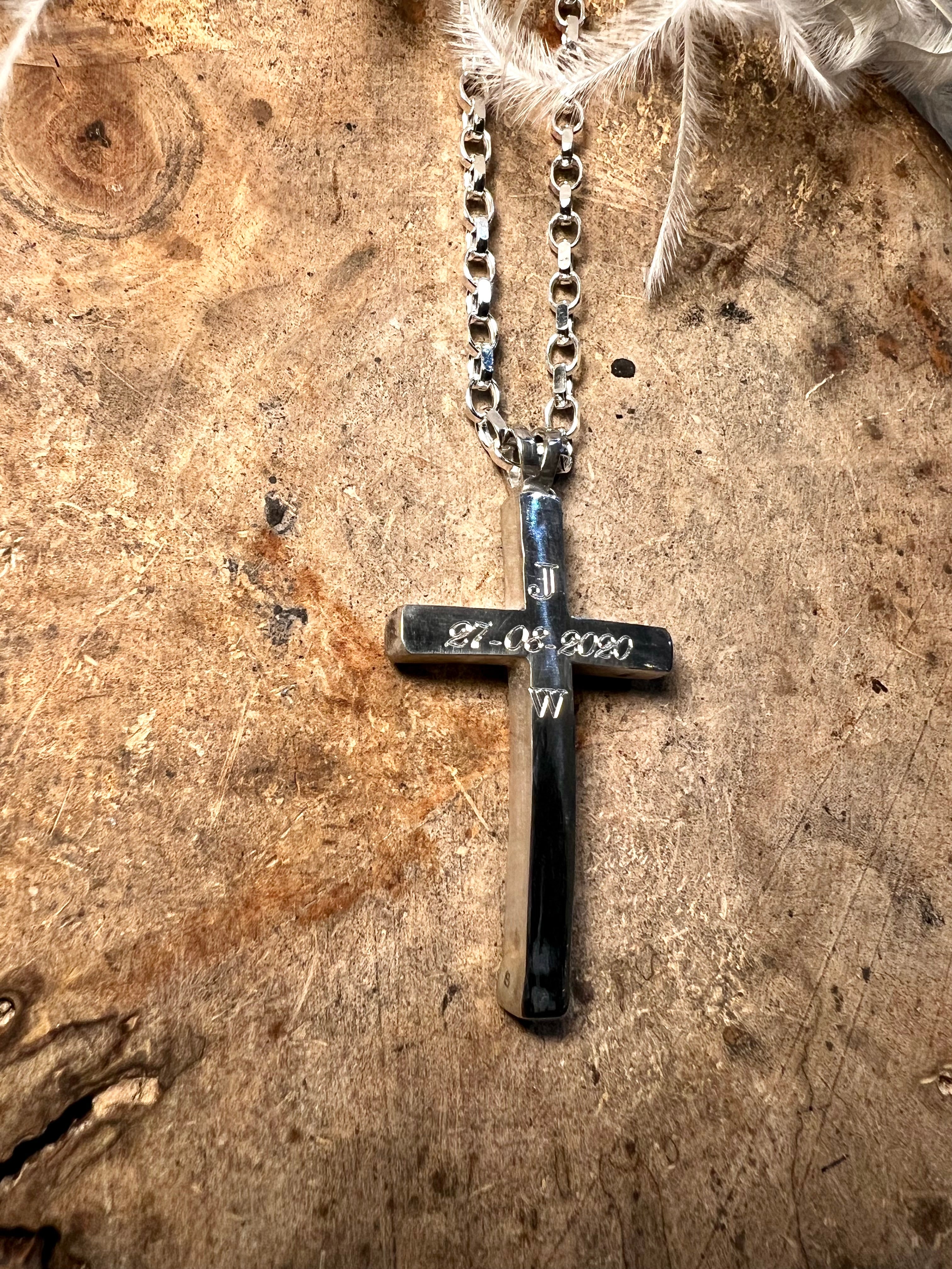 Ashes cross engraved necklace