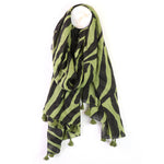 Green and black cotton zebra stripe scarf