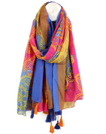 Bright pink and blue cotton mandala print scarf