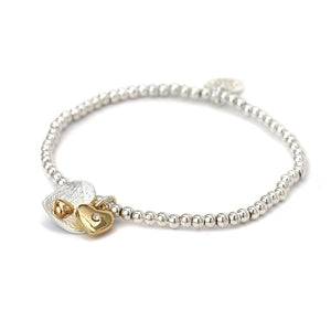 Textured heart charm bead bracelet