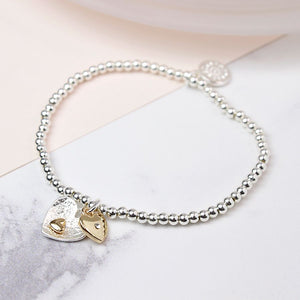 Textured heart charm bead bracelet