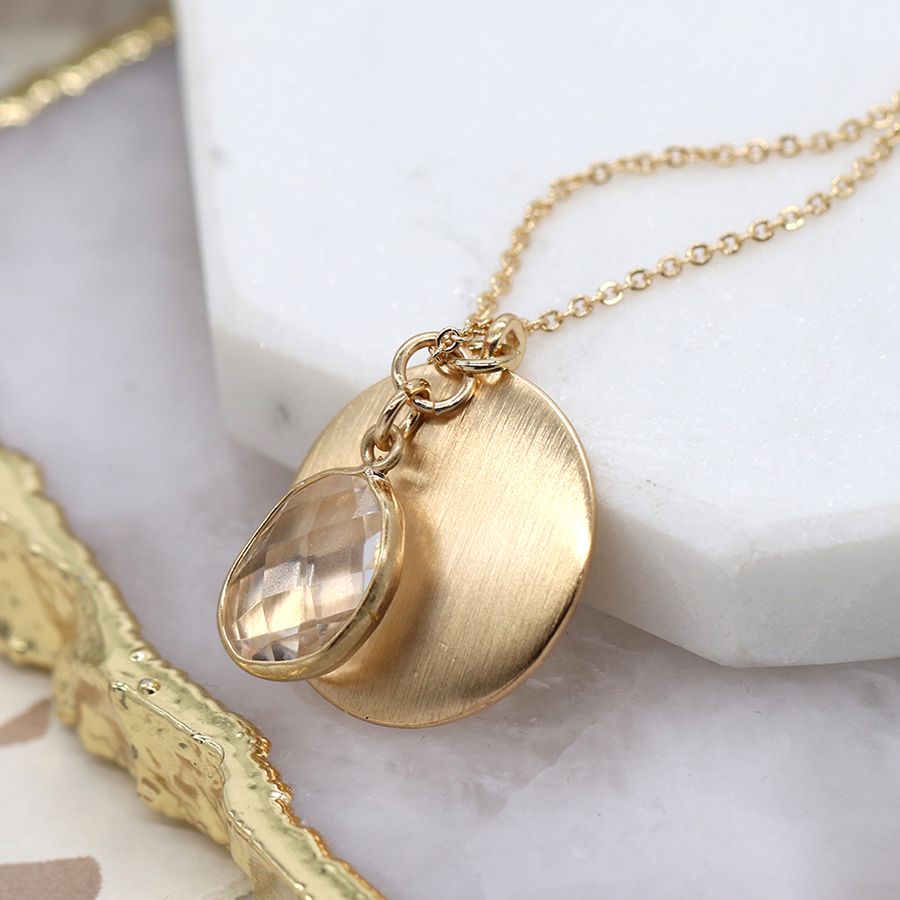 Gold plated  brushed disc pendant
