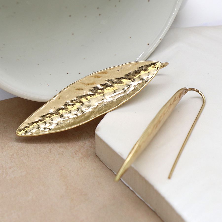 Golden long leaf earrings