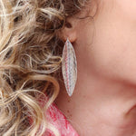 Silver long leaf earrings