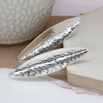 Silver long leaf earrings
