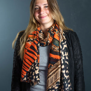 Orange mix animal print scarf