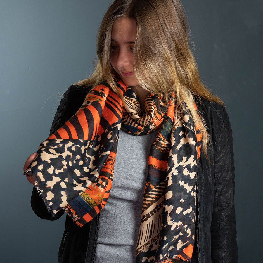 Orange mix animal print scarf
