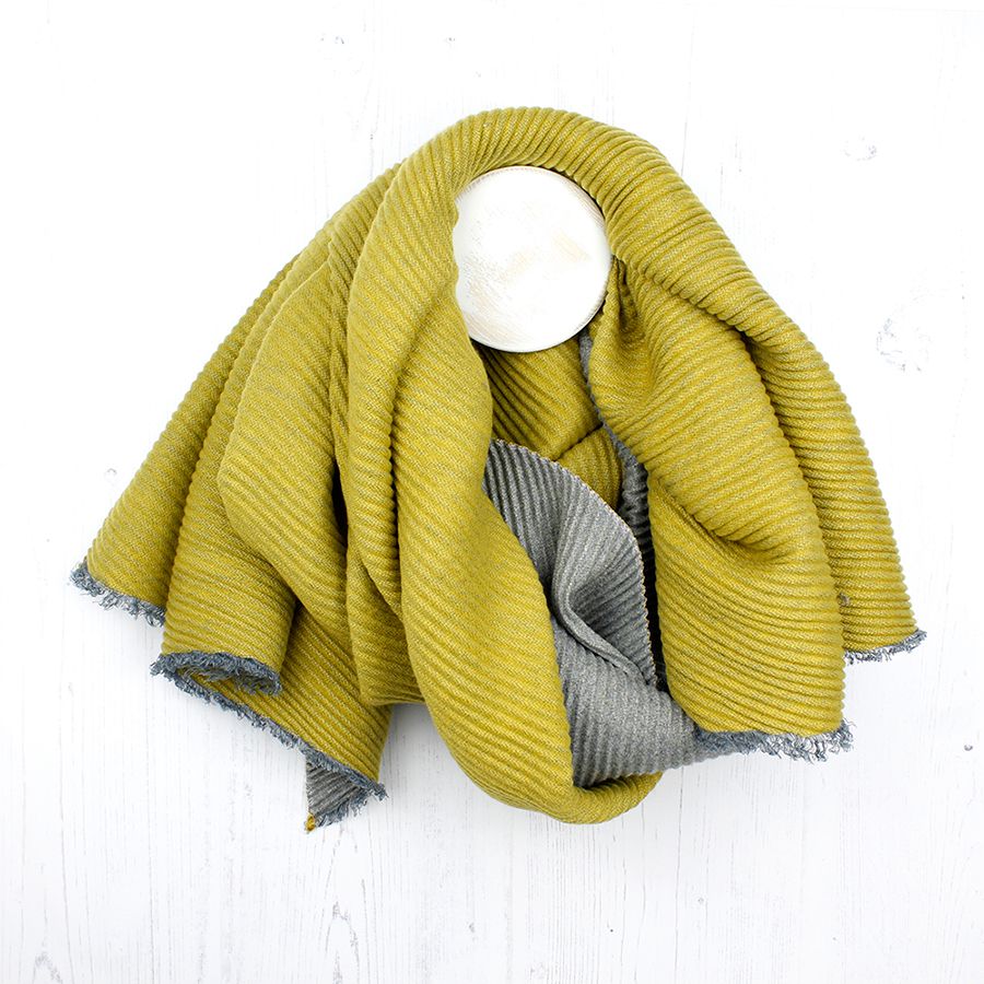 Grey and mustard pleated scarf