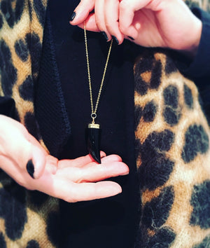 Black agate tooth necklace