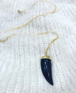 Black agate tooth necklace
