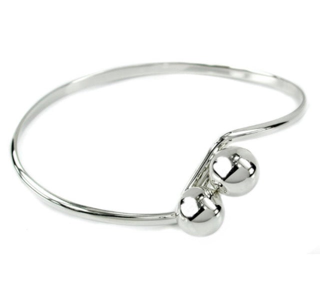 Silver double ball bangle