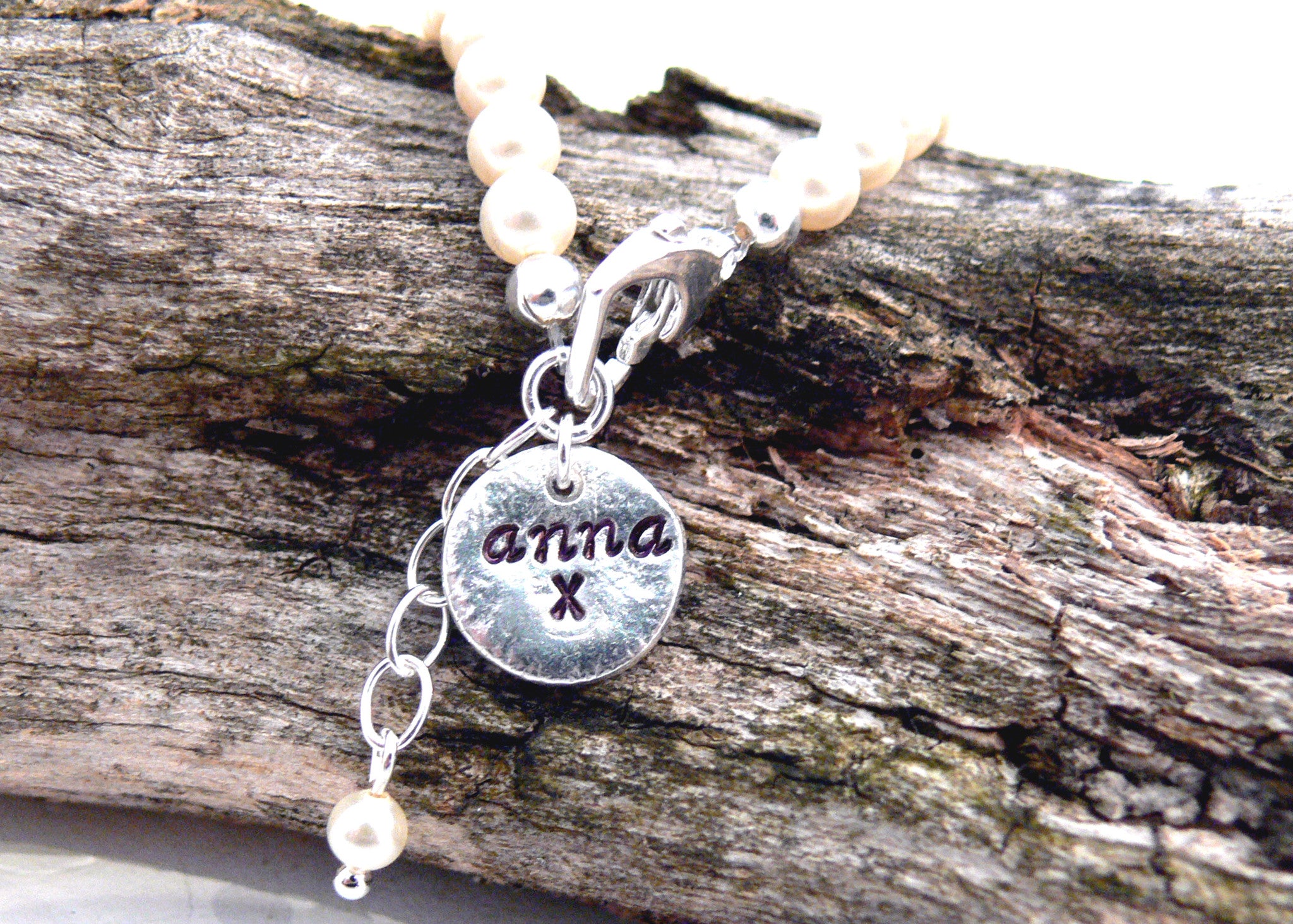 Engraved Pearl Bracelet