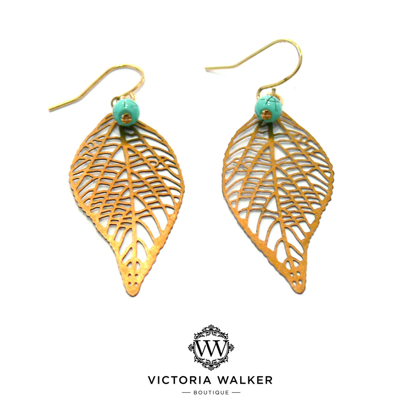 Gold Turquoise Leaf Earrings