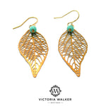 Gold Turquoise Leaf Earrings