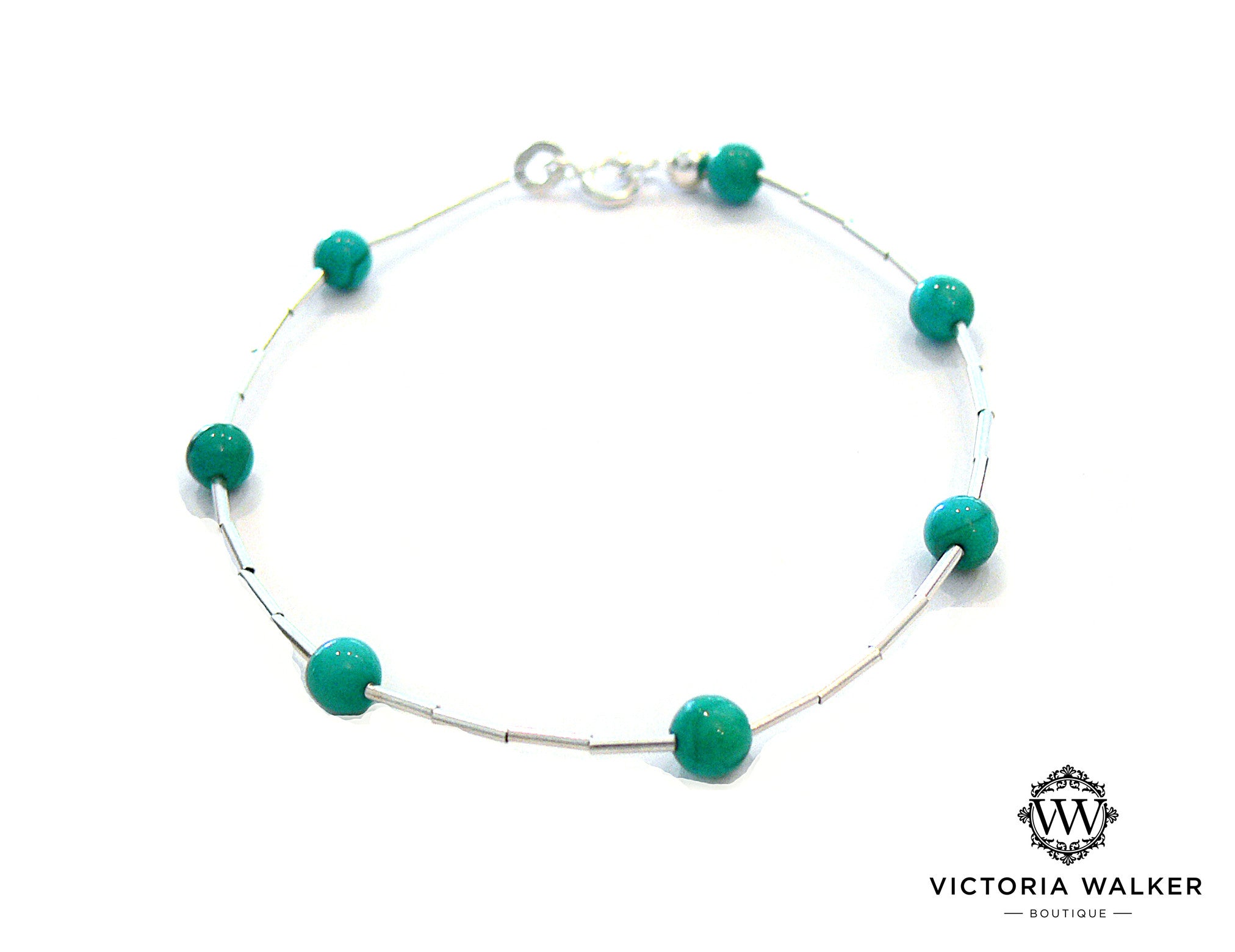 Turquoise Silver Bead Bracelet