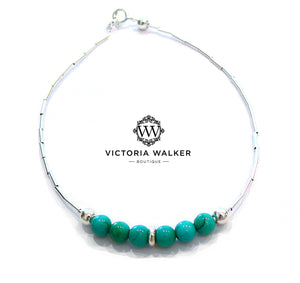 Silver Turquoise Bead Bracelet