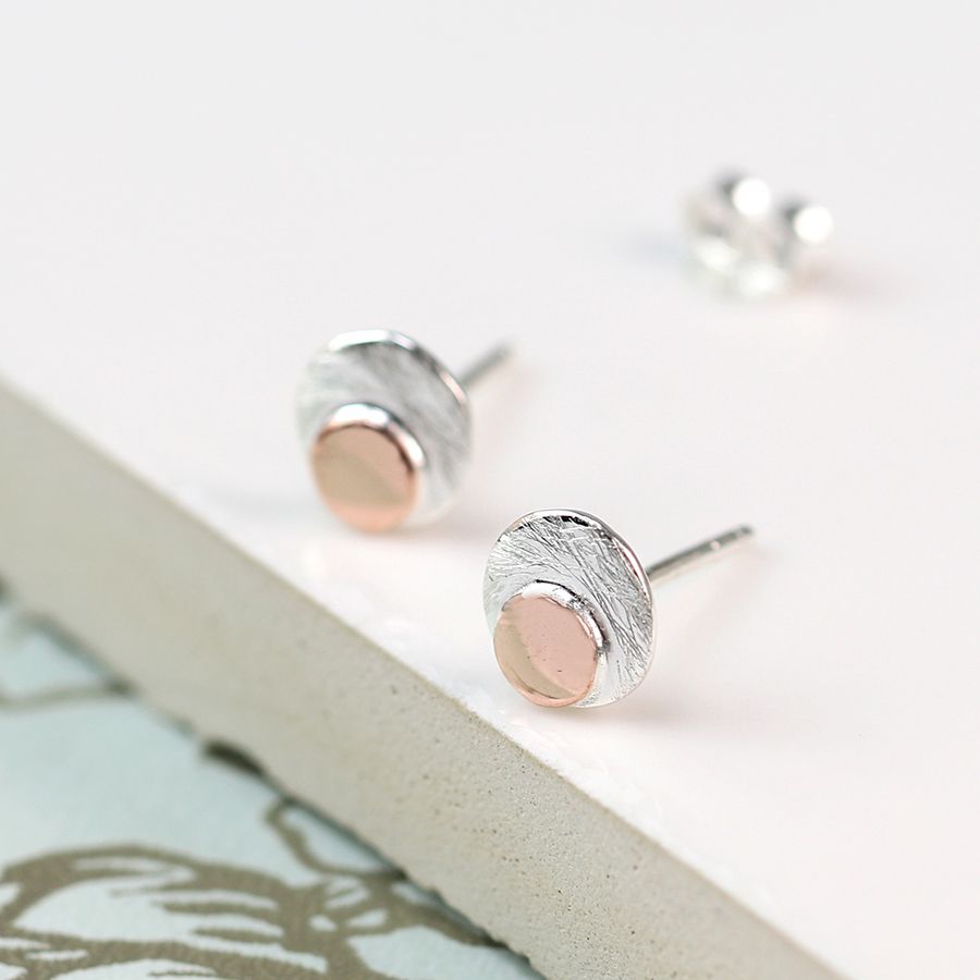 Rose gold and silver disc studs
