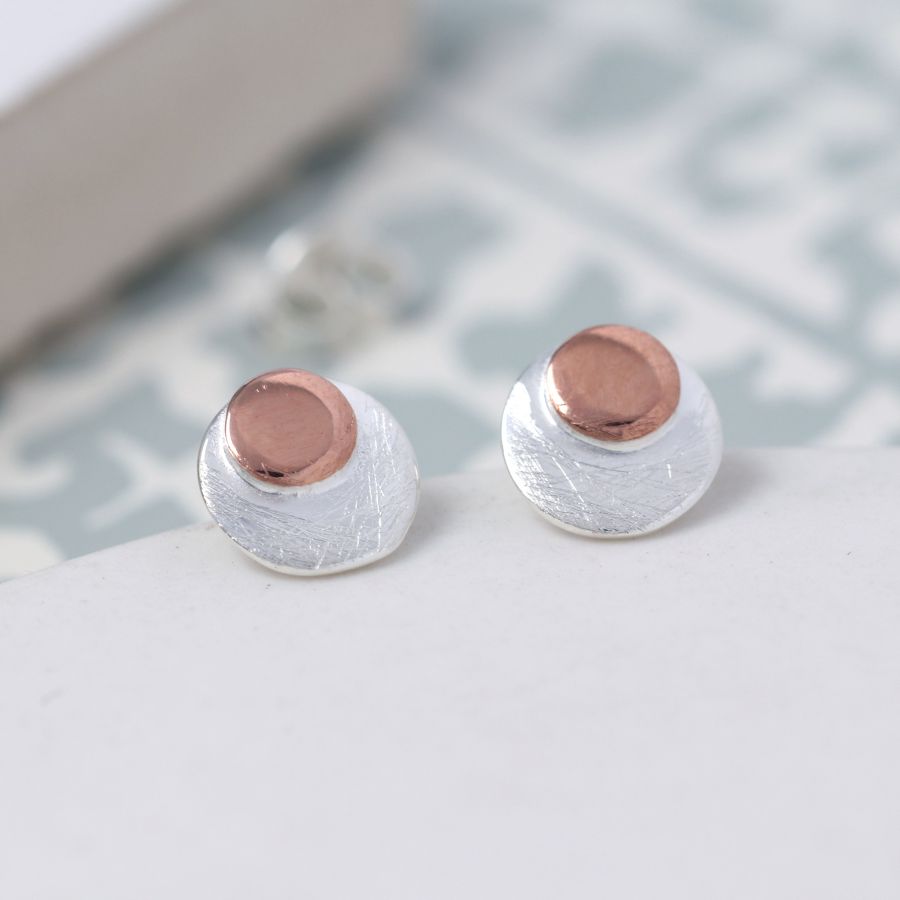 Rose gold and silver disc studs