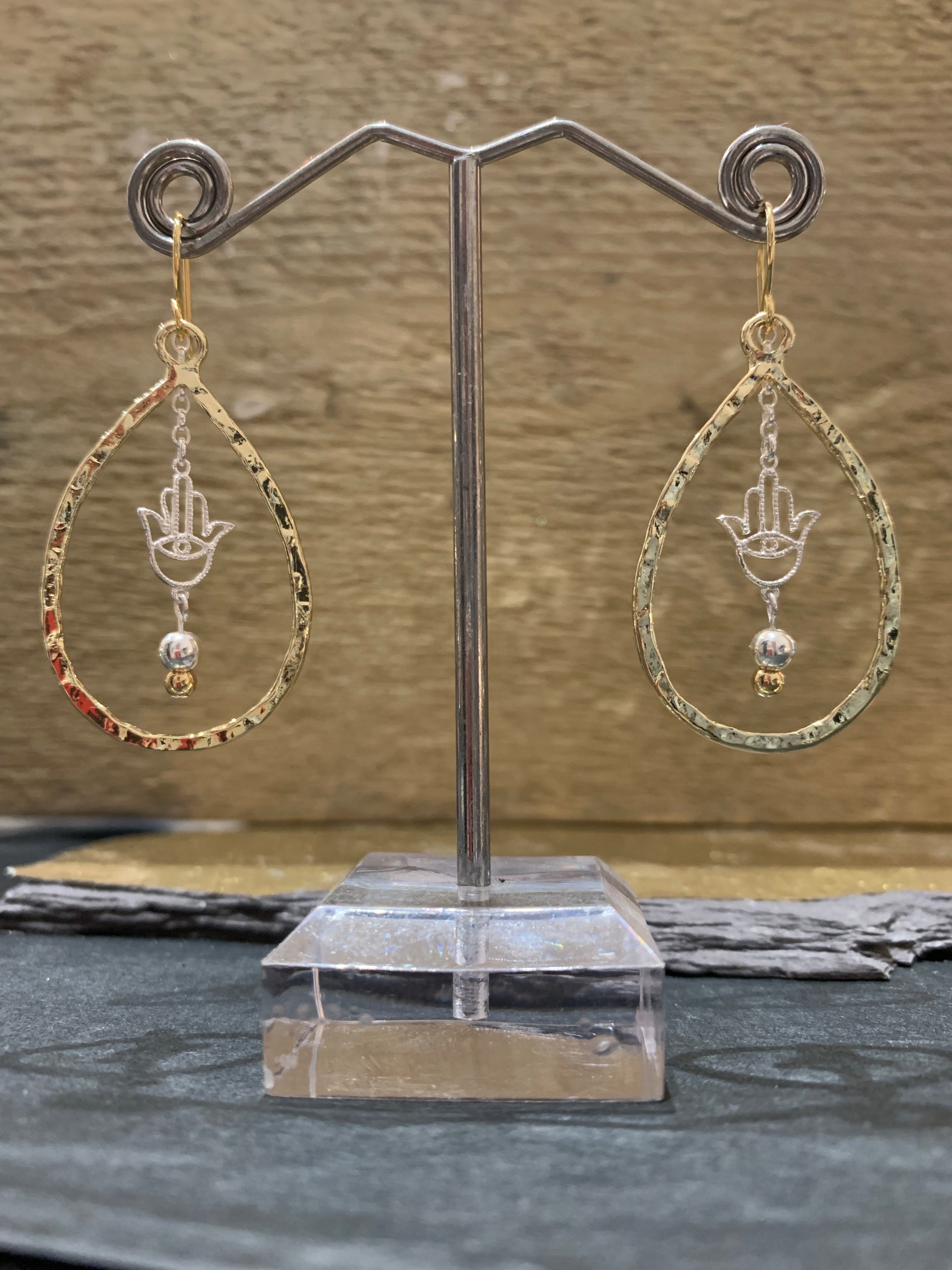 Gold plated hamsa drop earrings