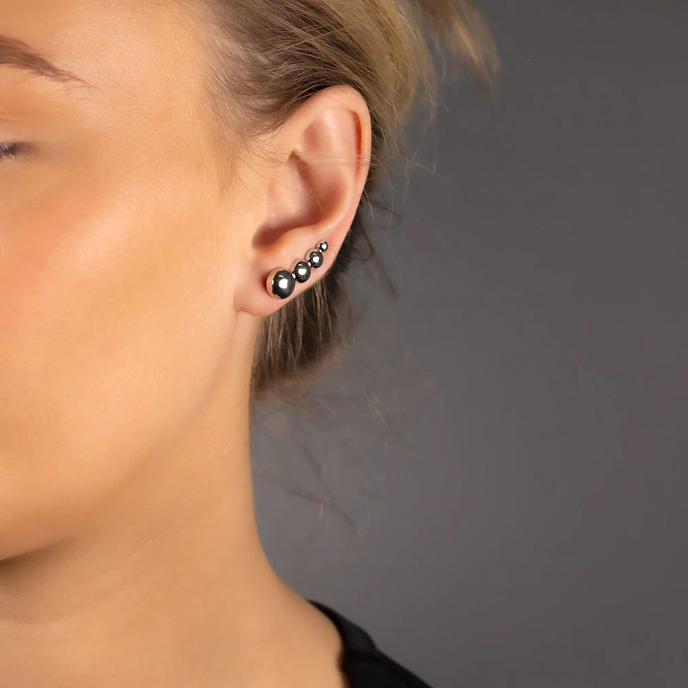 Silver beads ear climber