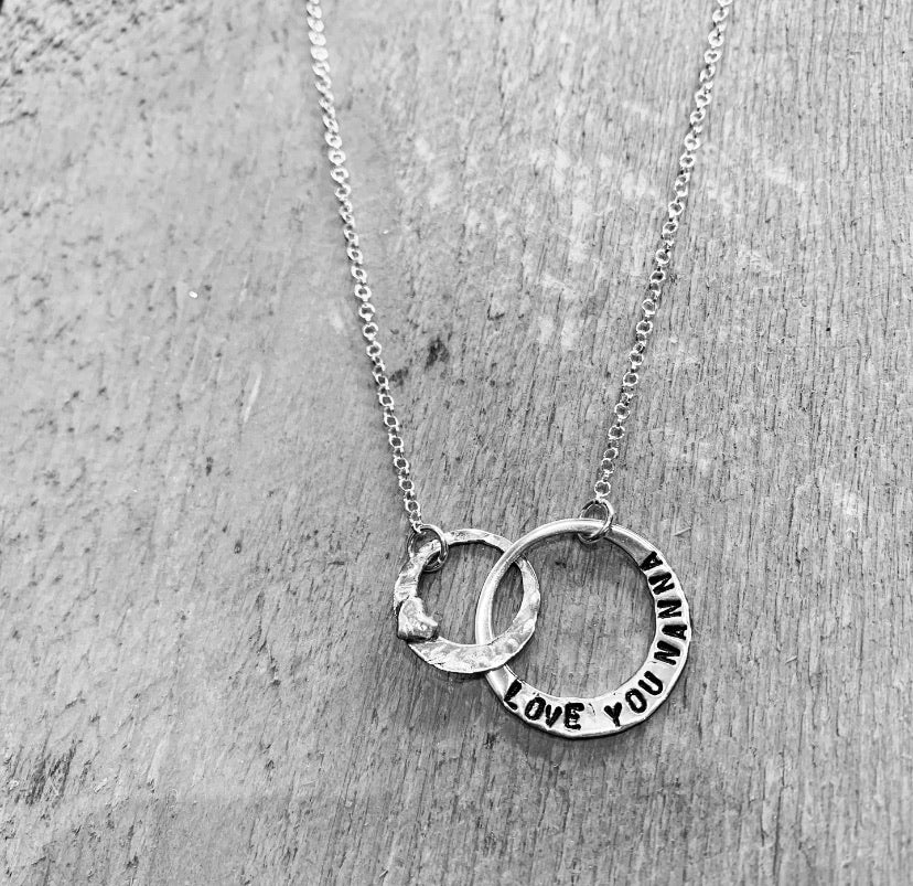 Interlinked engraved hoop pendant