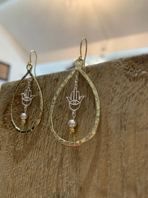 Gold plated hamsa drop earrings