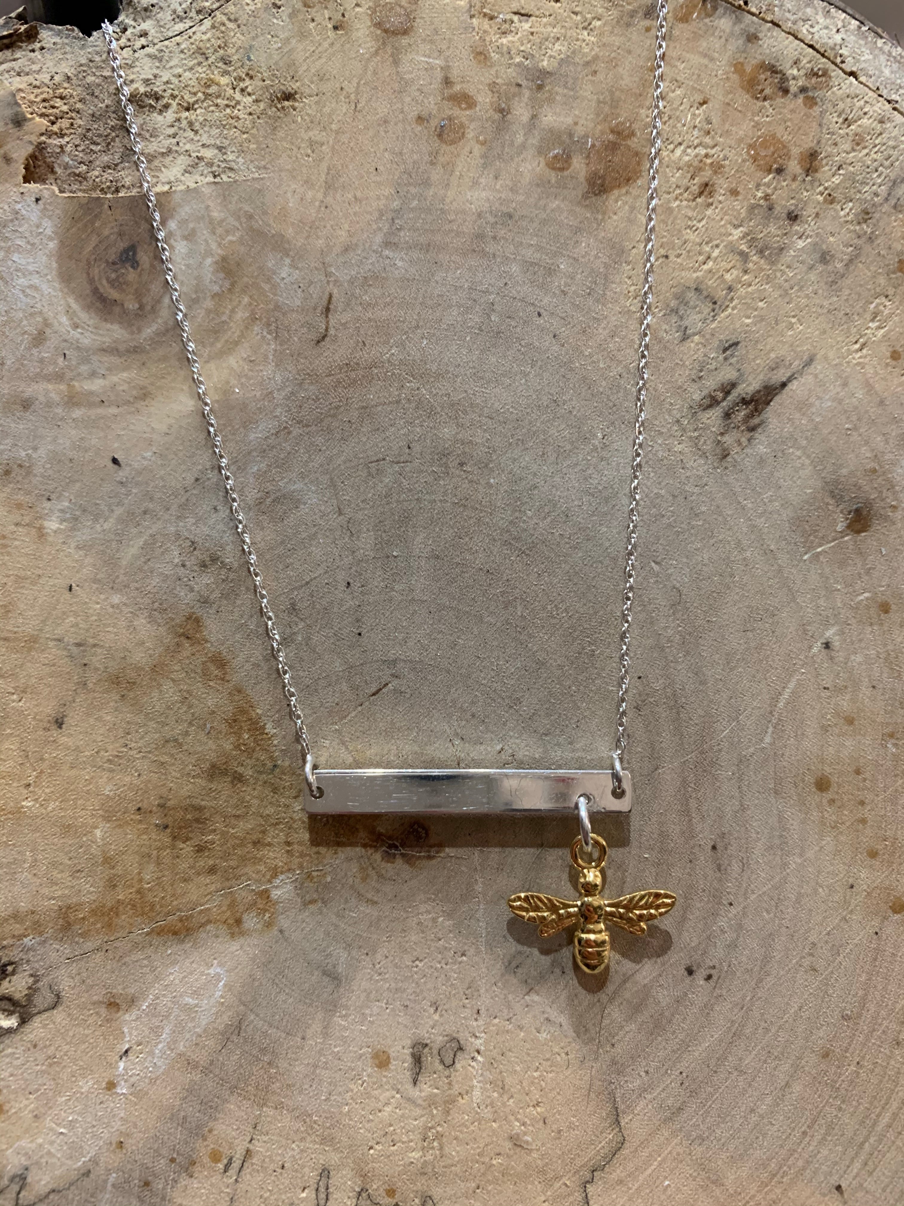 Just bee silver bar necklace with gold bee