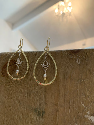 Gold plated hamsa drop earrings